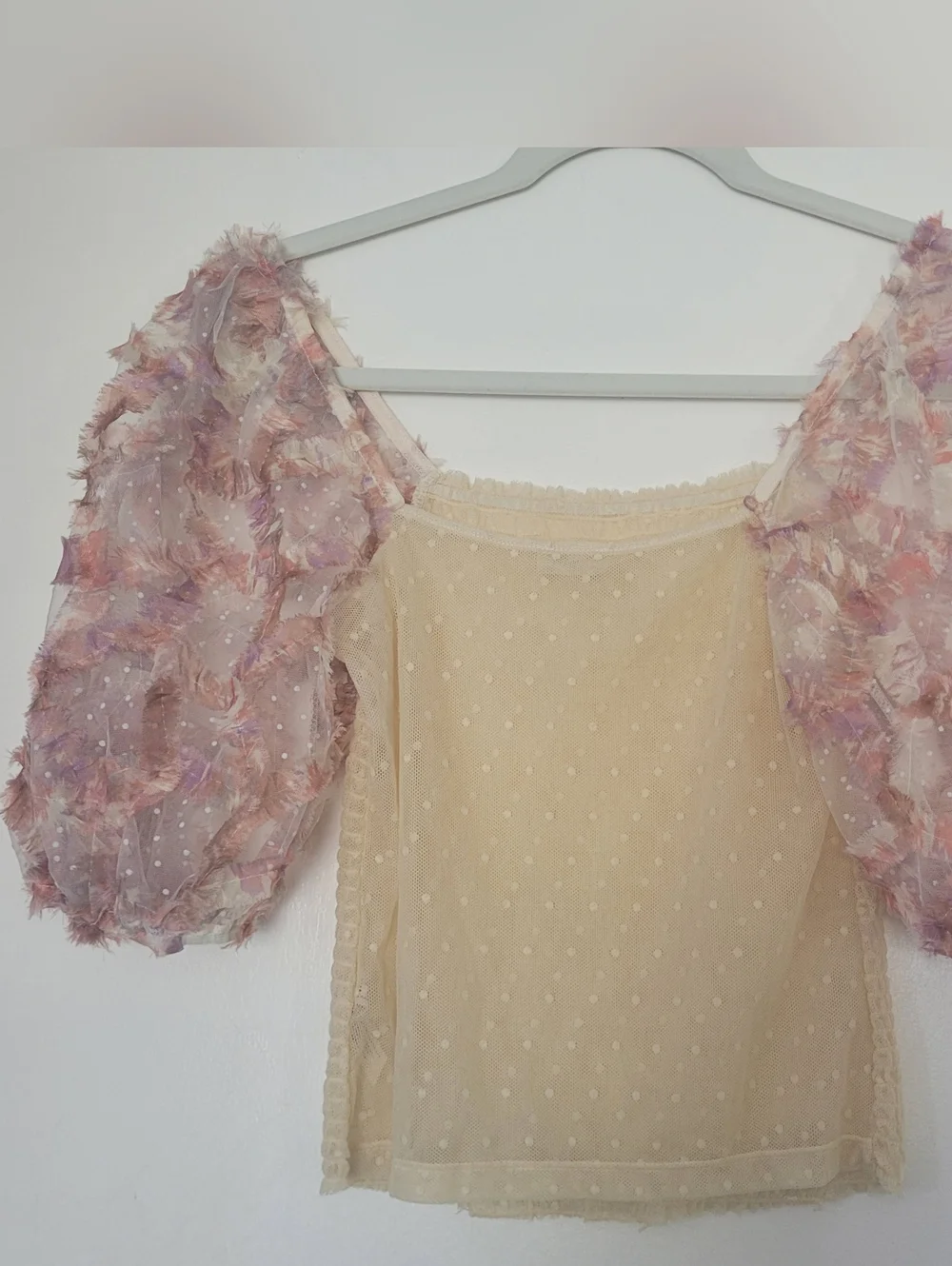 Free People Intimately Silverlake Picnic Shirred Top in Beige Size S Sheer Fairy